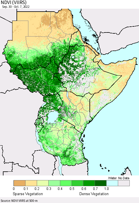 Eastern Africa NDVI (VIIRS) Thematic Map For 9/30/2022 - 10/7/2022