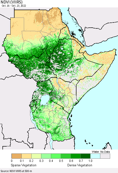 Eastern Africa NDVI (VIIRS) Thematic Map For 10/16/2022 - 10/23/2022