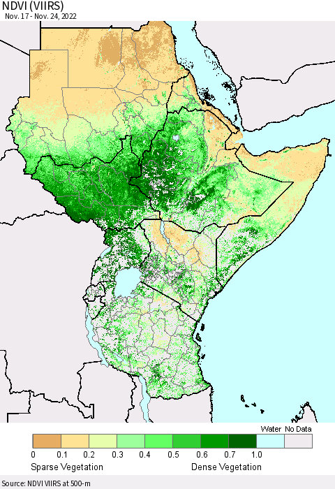 Eastern Africa NDVI (VIIRS) Thematic Map For 11/17/2022 - 11/24/2022