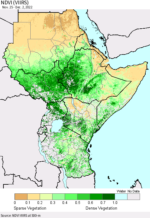 Eastern Africa NDVI (VIIRS) Thematic Map For 11/25/2022 - 12/2/2022