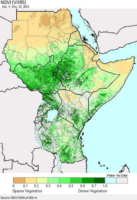 Eastern Africa NDVI (VIIRS) Thematic Map For 12/3/2022 - 12/10/2022