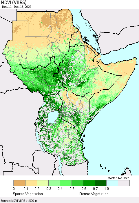 Eastern Africa NDVI (VIIRS) Thematic Map For 12/11/2022 - 12/18/2022