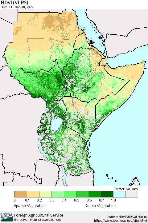 Eastern Africa NDVI (VIIRS) Thematic Map For 12/11/2022 - 12/20/2022
