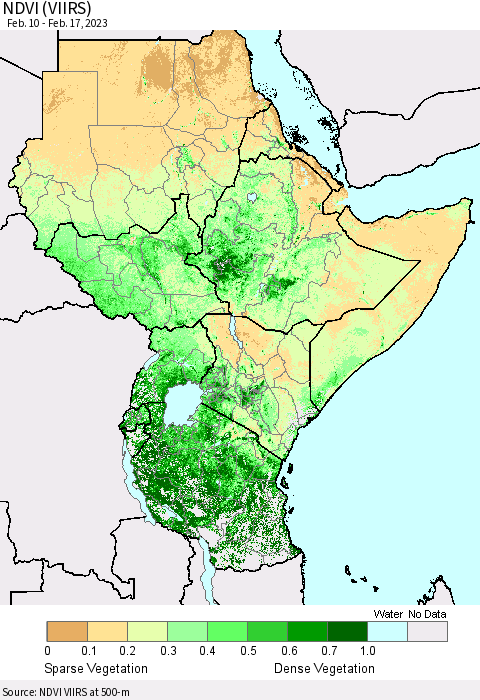 Eastern Africa NDVI (VIIRS) Thematic Map For 2/10/2023 - 2/17/2023