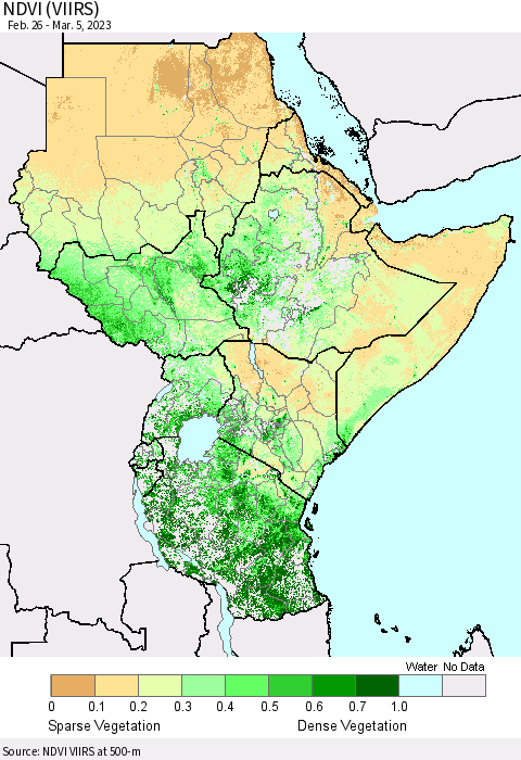 Eastern Africa NDVI (VIIRS) Thematic Map For 2/26/2023 - 3/5/2023