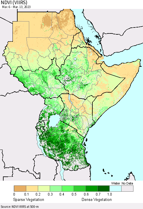 Eastern Africa NDVI (VIIRS) Thematic Map For 3/6/2023 - 3/13/2023