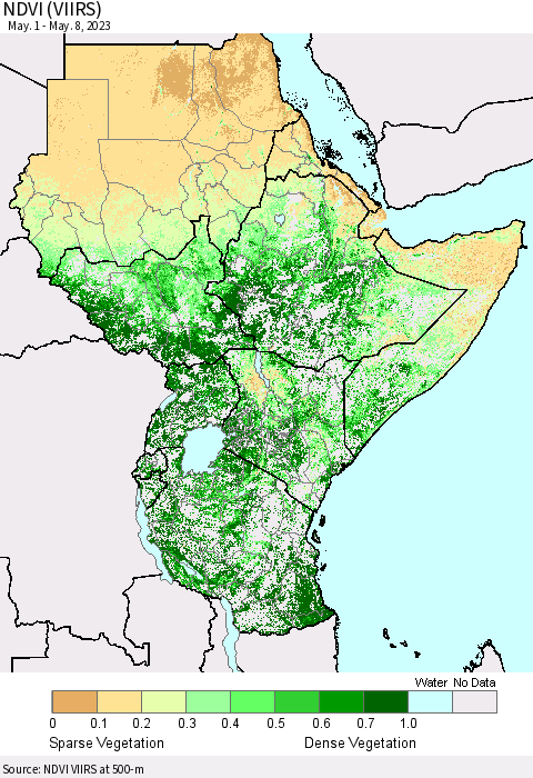 Eastern Africa NDVI (VIIRS) Thematic Map For 5/1/2023 - 5/8/2023