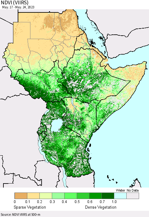 Eastern Africa NDVI (VIIRS) Thematic Map For 5/17/2023 - 5/24/2023