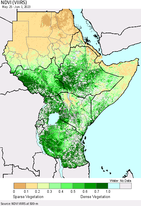 Eastern Africa NDVI (VIIRS) Thematic Map For 5/25/2023 - 6/1/2023
