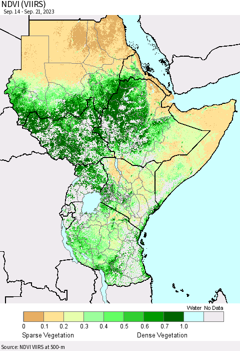 Eastern Africa NDVI (VIIRS) Thematic Map For 9/14/2023 - 9/21/2023