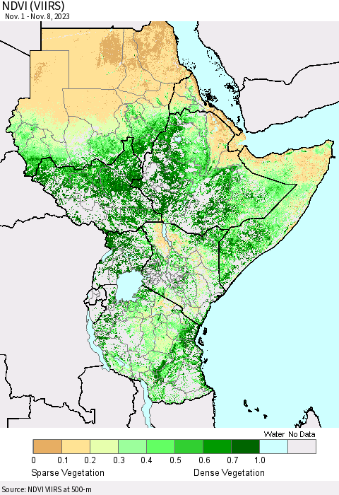 Eastern Africa NDVI (VIIRS) Thematic Map For 11/1/2023 - 11/8/2023