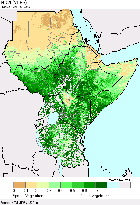Eastern Africa NDVI (VIIRS) Thematic Map For 12/3/2023 - 12/10/2023
