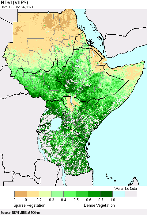 Eastern Africa NDVI (VIIRS) Thematic Map For 12/19/2023 - 12/26/2023