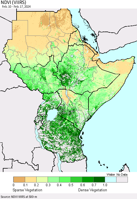 Eastern Africa NDVI (VIIRS) Thematic Map For 2/10/2024 - 2/17/2024