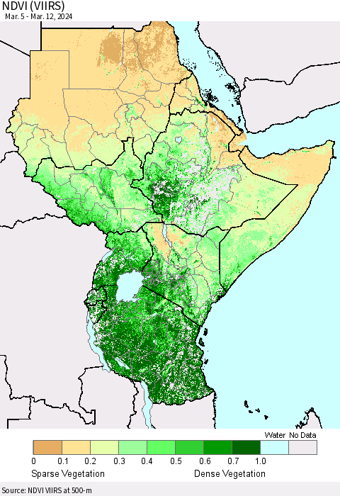 Eastern Africa NDVI (VIIRS) Thematic Map For 3/5/2024 - 3/12/2024