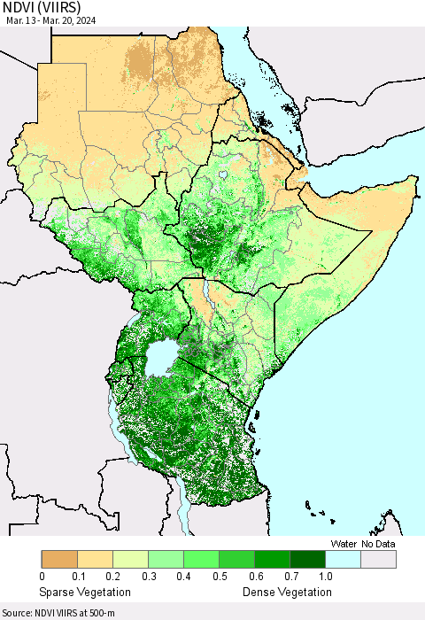 Eastern Africa NDVI (VIIRS) Thematic Map For 3/13/2024 - 3/20/2024
