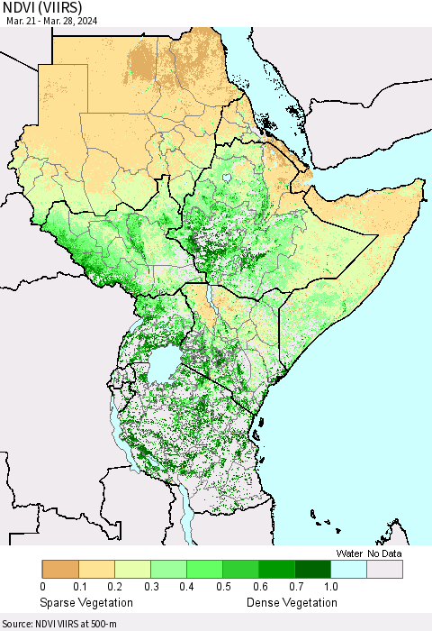 Eastern Africa NDVI (VIIRS) Thematic Map For 3/21/2024 - 3/28/2024