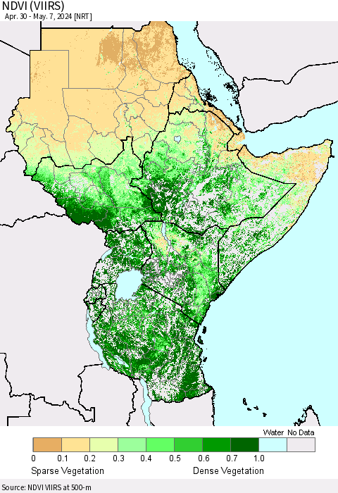 Eastern Africa NDVI (VIIRS) Thematic Map For 4/30/2024 - 5/7/2024