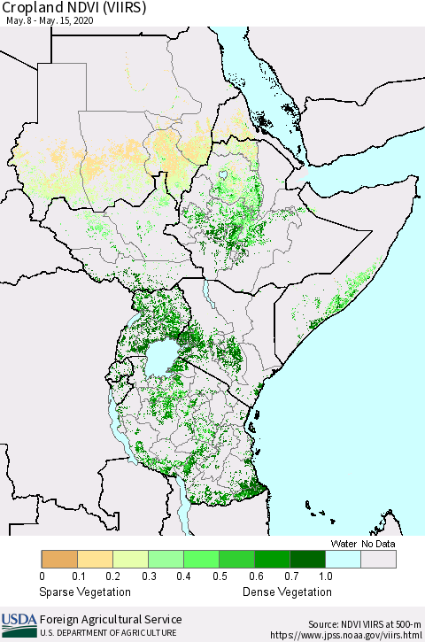 Eastern Africa Cropland NDVI (VIIRS) Thematic Map For 5/11/2020 - 5/20/2020