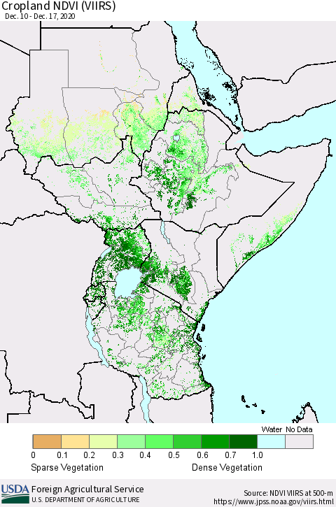 Eastern Africa Cropland NDVI (VIIRS) Thematic Map For 12/11/2020 - 12/20/2020