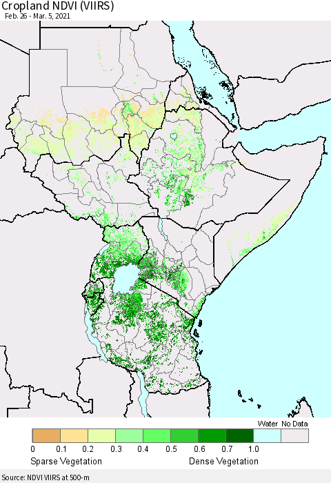 Eastern Africa Cropland NDVI (VIIRS) Thematic Map For 2/26/2021 - 3/5/2021
