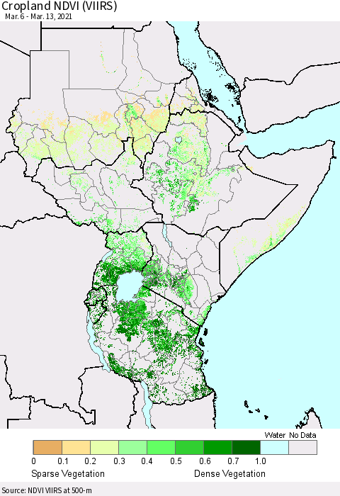 Eastern Africa Cropland NDVI (VIIRS) Thematic Map For 3/6/2021 - 3/13/2021