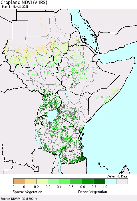 Eastern Africa Cropland NDVI (VIIRS) Thematic Map For 5/1/2021 - 5/8/2021