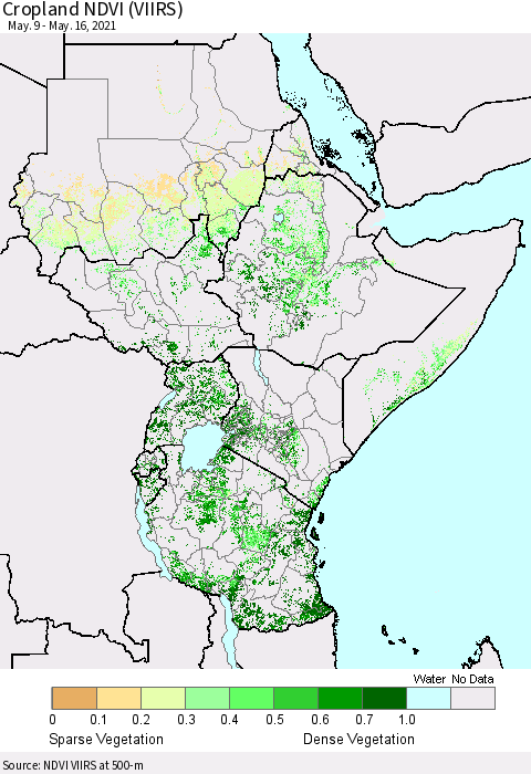 Eastern Africa Cropland NDVI (VIIRS) Thematic Map For 5/9/2021 - 5/16/2021