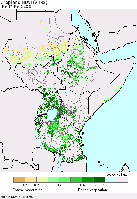 Eastern Africa Cropland NDVI (VIIRS) Thematic Map For 5/17/2021 - 5/24/2021