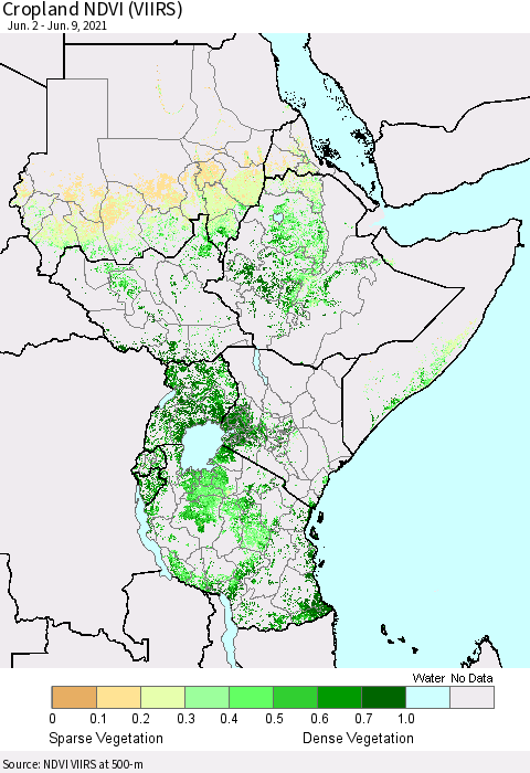 Eastern Africa Cropland NDVI (VIIRS) Thematic Map For 6/2/2021 - 6/9/2021