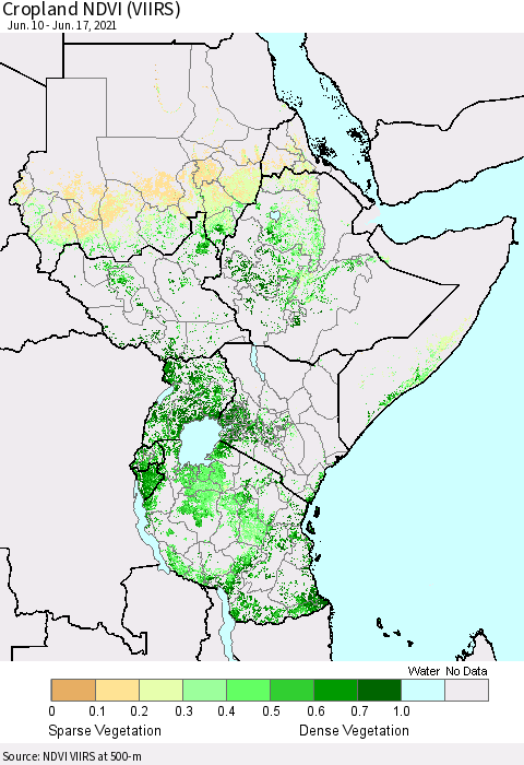 Eastern Africa Cropland NDVI (VIIRS) Thematic Map For 6/10/2021 - 6/17/2021