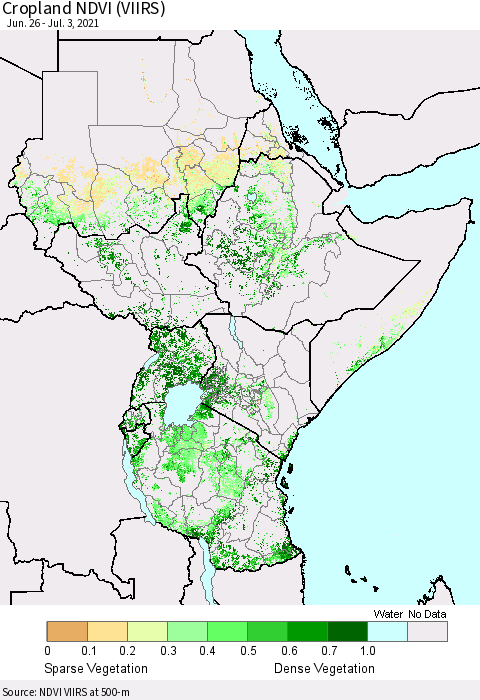 Eastern Africa Cropland NDVI (VIIRS) Thematic Map For 6/26/2021 - 7/3/2021