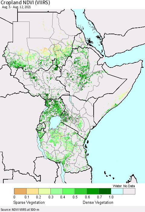 Eastern Africa Cropland NDVI (VIIRS) Thematic Map For 8/5/2021 - 8/12/2021