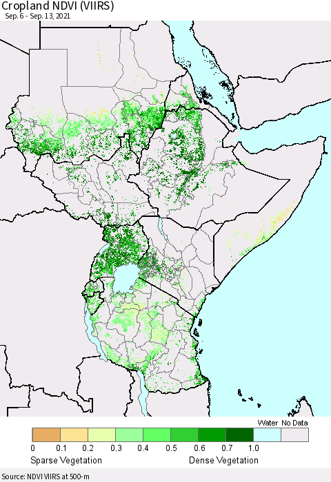 Eastern Africa Cropland NDVI (VIIRS) Thematic Map For 9/6/2021 - 9/13/2021