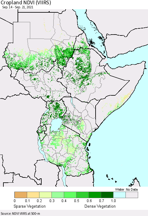 Eastern Africa Cropland NDVI (VIIRS) Thematic Map For 9/14/2021 - 9/21/2021