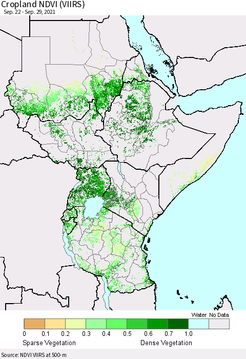 Eastern Africa Cropland NDVI (VIIRS) Thematic Map For 9/22/2021 - 9/29/2021