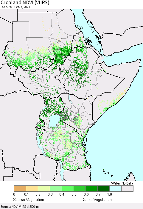 Eastern Africa Cropland NDVI (VIIRS) Thematic Map For 9/30/2021 - 10/7/2021