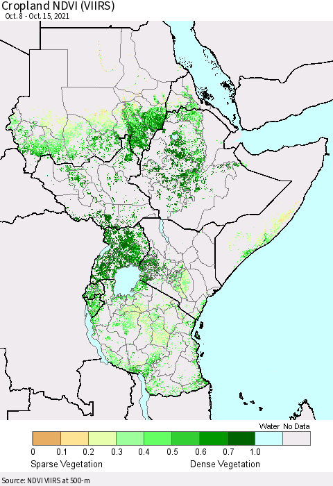 Eastern Africa Cropland NDVI (VIIRS) Thematic Map For 10/8/2021 - 10/15/2021