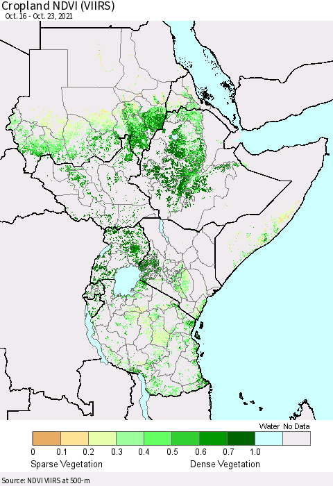 Eastern Africa Cropland NDVI (VIIRS) Thematic Map For 10/16/2021 - 10/23/2021