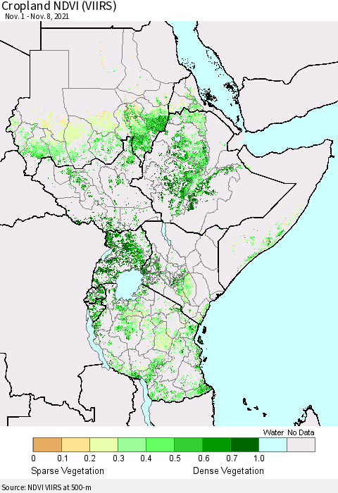 Eastern Africa Cropland NDVI (VIIRS) Thematic Map For 11/1/2021 - 11/8/2021