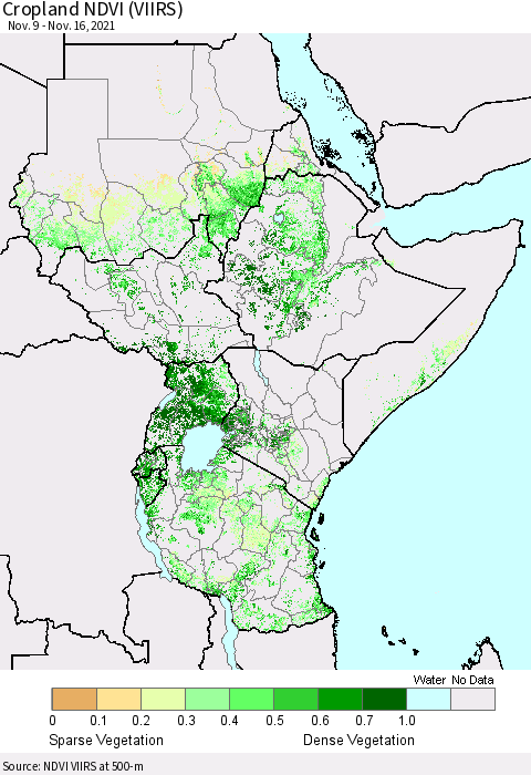 Eastern Africa Cropland NDVI (VIIRS) Thematic Map For 11/9/2021 - 11/16/2021