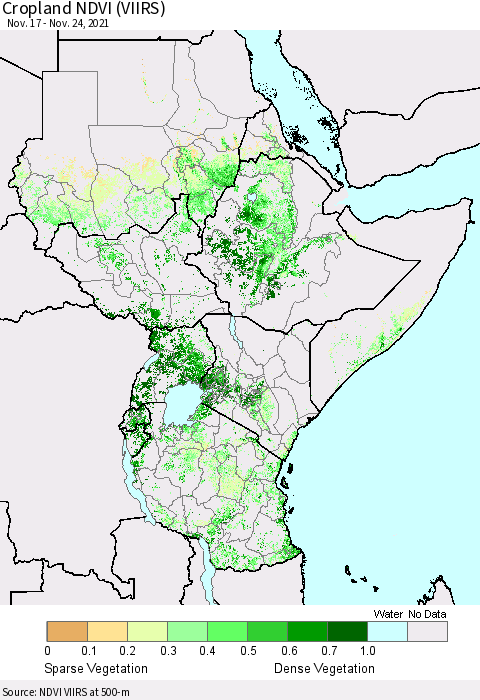 Eastern Africa Cropland NDVI (VIIRS) Thematic Map For 11/17/2021 - 11/24/2021