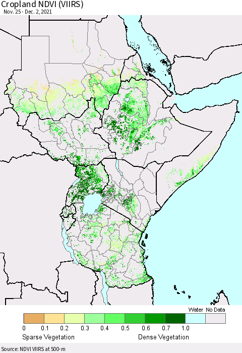 Eastern Africa Cropland NDVI (VIIRS) Thematic Map For 11/25/2021 - 12/2/2021