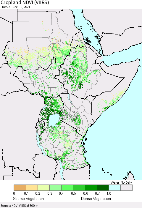 Eastern Africa Cropland NDVI (VIIRS) Thematic Map For 12/1/2021 - 12/10/2021