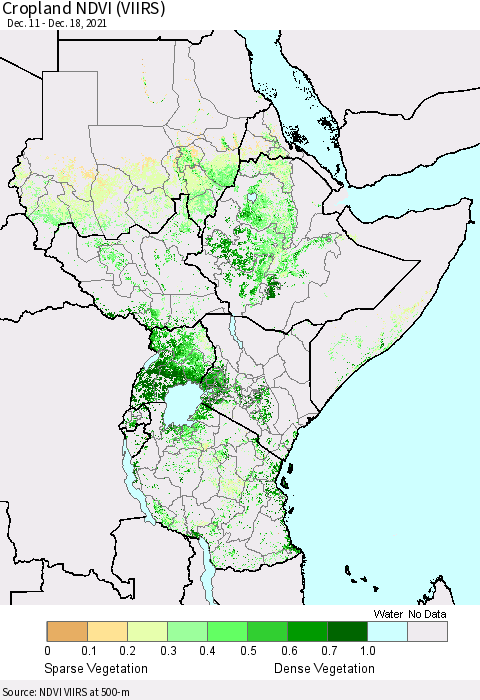 Eastern Africa Cropland NDVI (VIIRS) Thematic Map For 12/11/2021 - 12/18/2021
