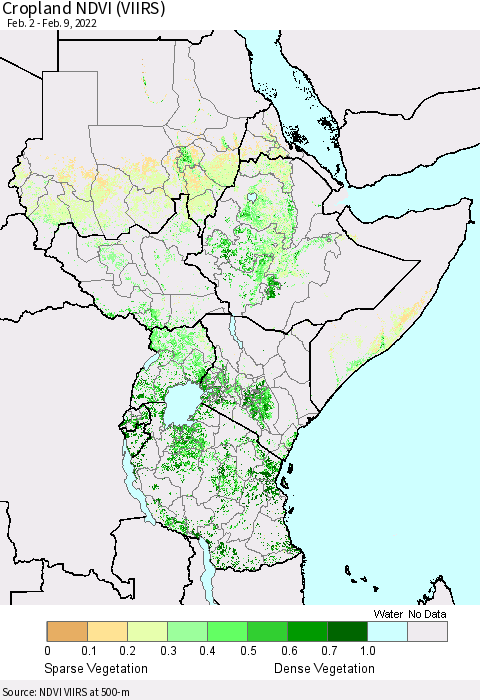 Eastern Africa Cropland NDVI (VIIRS) Thematic Map For 2/2/2022 - 2/9/2022