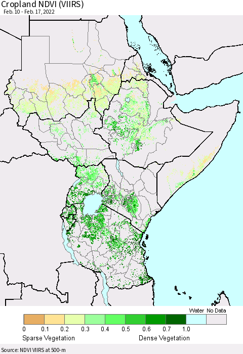 Eastern Africa Cropland NDVI (VIIRS) Thematic Map For 2/10/2022 - 2/17/2022