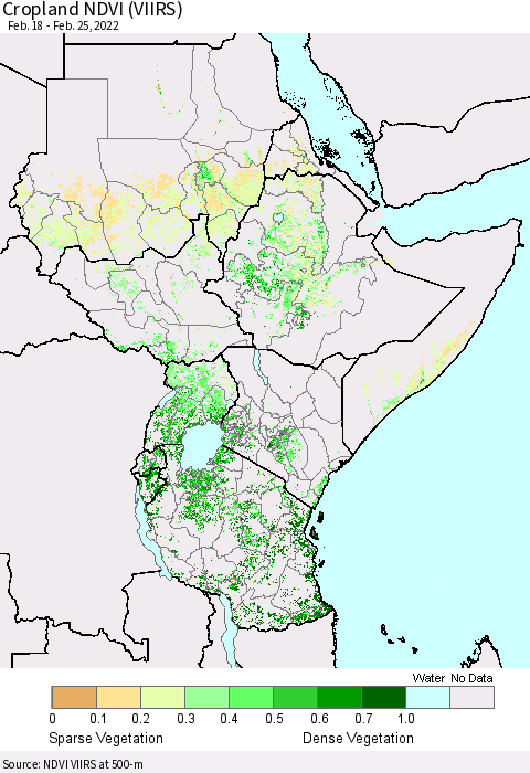 Eastern Africa Cropland NDVI (VIIRS) Thematic Map For 2/18/2022 - 2/25/2022