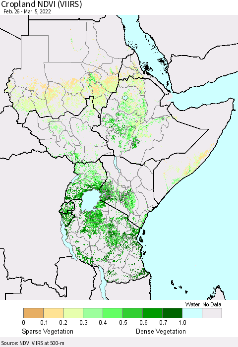 Eastern Africa Cropland NDVI (VIIRS) Thematic Map For 2/26/2022 - 3/5/2022