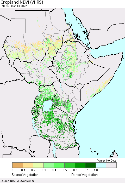 Eastern Africa Cropland NDVI (VIIRS) Thematic Map For 3/6/2022 - 3/13/2022
